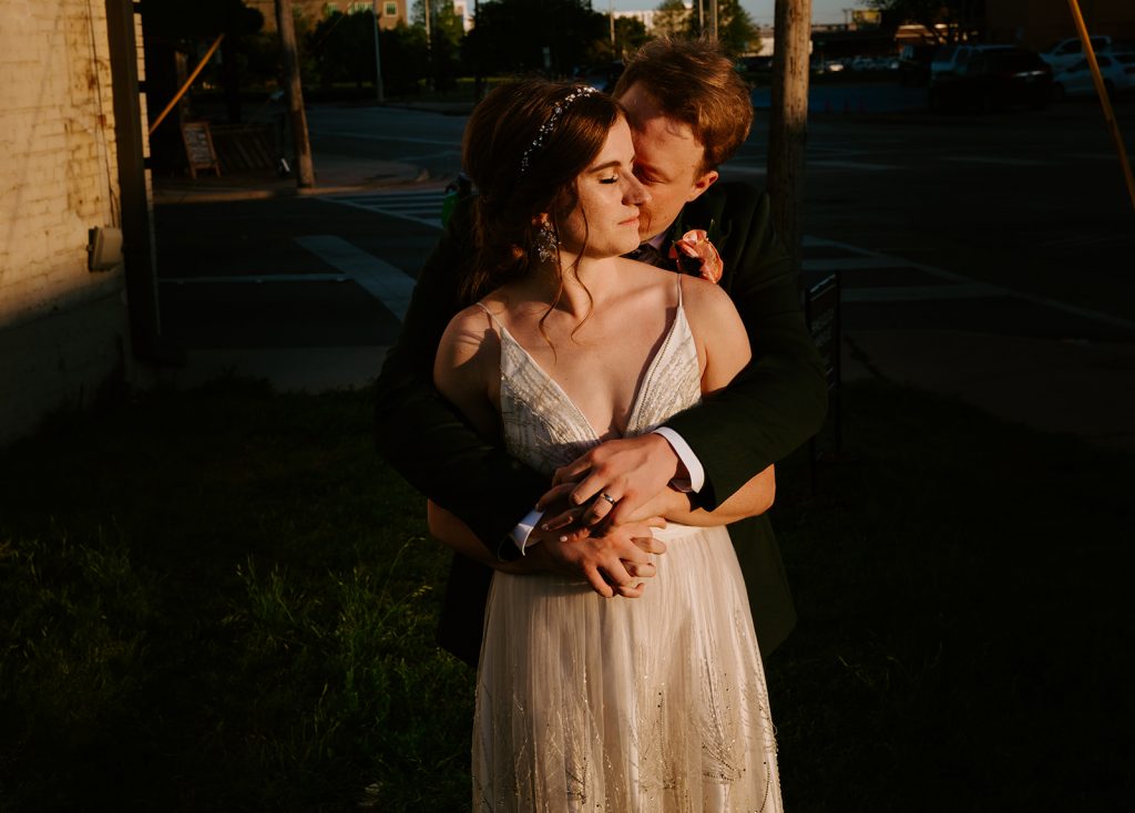 Wedding Couple photos at Brake and Clutch Warehouse in Dallas Texas after ceremony 