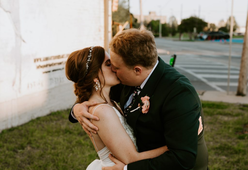 Wedding Couple photos at Brake and Clutch Warehouse in Dallas Texas after ceremony 