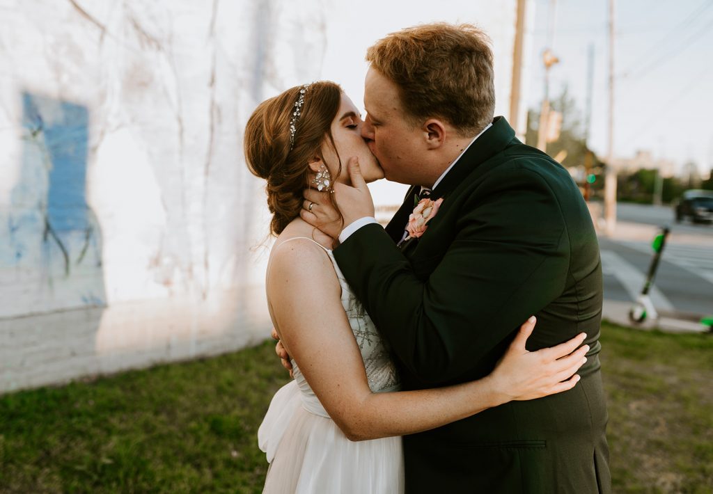 Wedding Couple photos at Brake and Clutch Warehouse in Dallas Texas after ceremony 